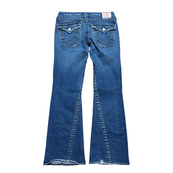 Women’s Y2K True Religion Brand Blue Back Flap Flare Denim Jeans Size 31